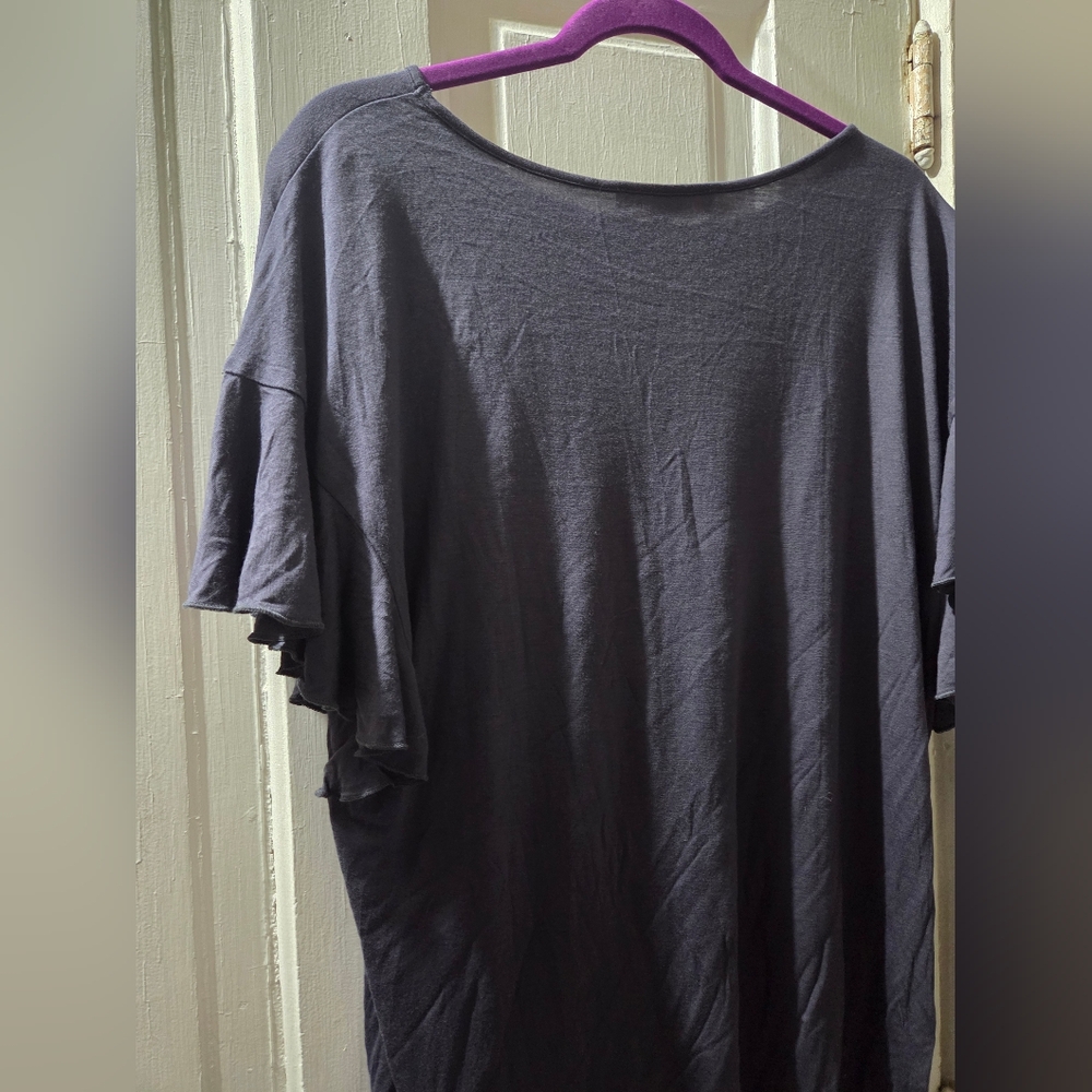 NWT Loft Women's Gray Ruffle Sleeve Top In Size Large - Picture 10 of 11